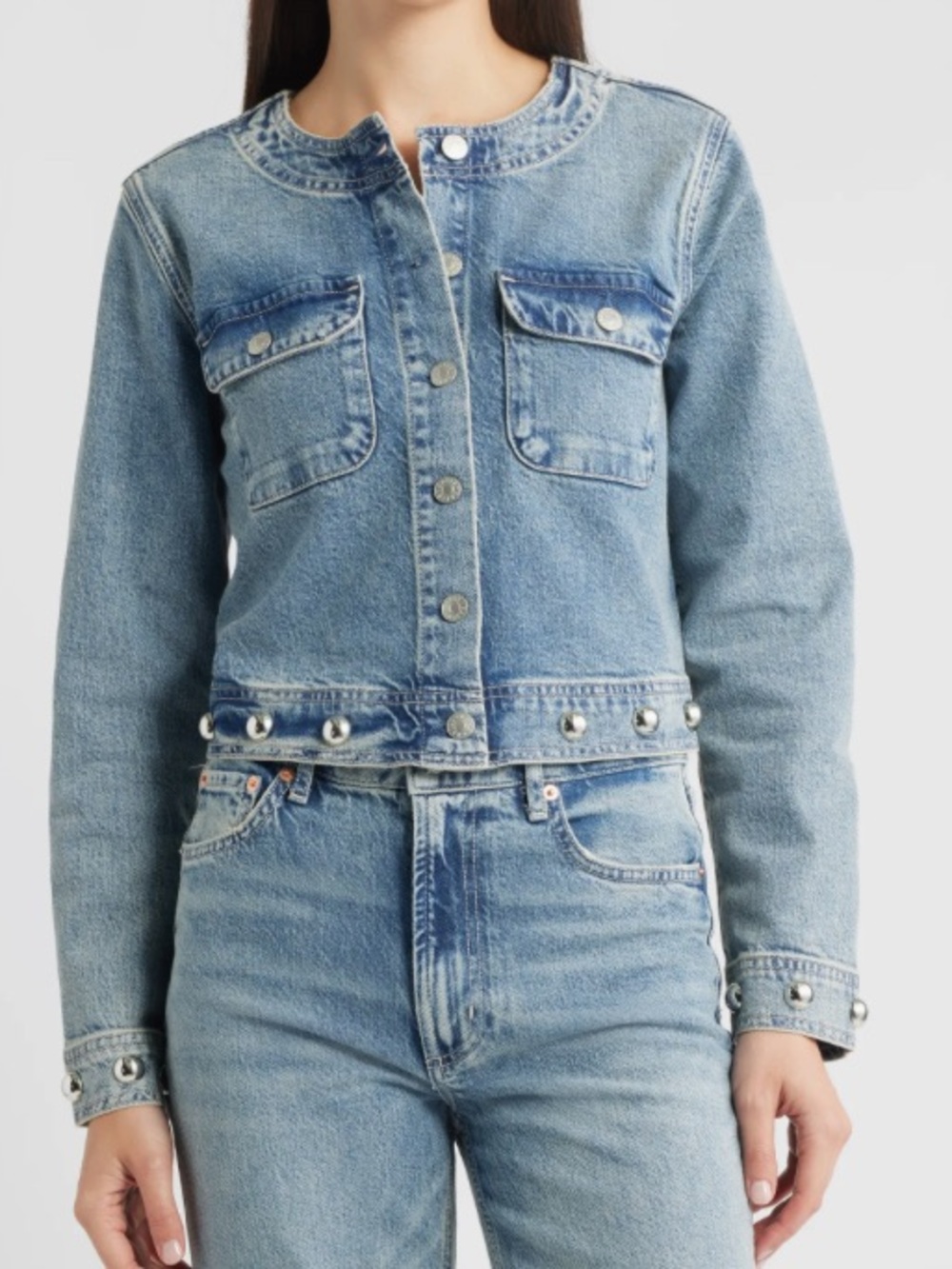 Rails Desert Sky Studded Denim Jacket - Light Blue